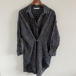 Zara Stripe Tunic Midi Dress M Cotton Blend